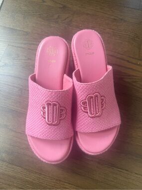 Maje Pink Textured Embroidered Wedges
